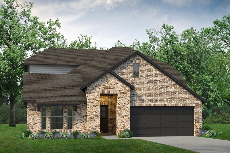 A rendering of a Colorado 2 floor plan two-story home with a garage.