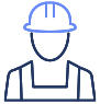 A line icon of a construction worker wearing a hard hat to build your own home.