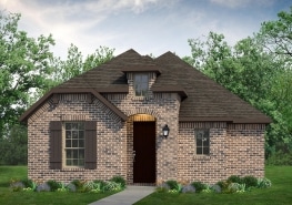 A rendering of a brick home with a front porch, showcasing the Belton floor plan.