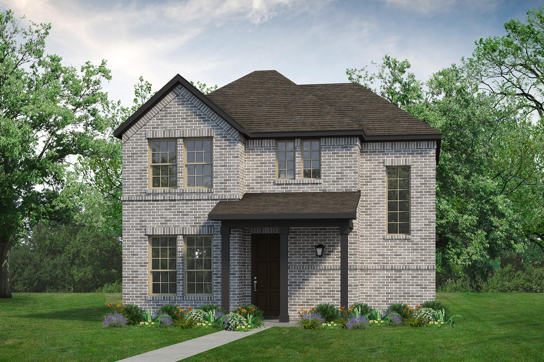A rendering of a two-story home with the Belton floor plan.