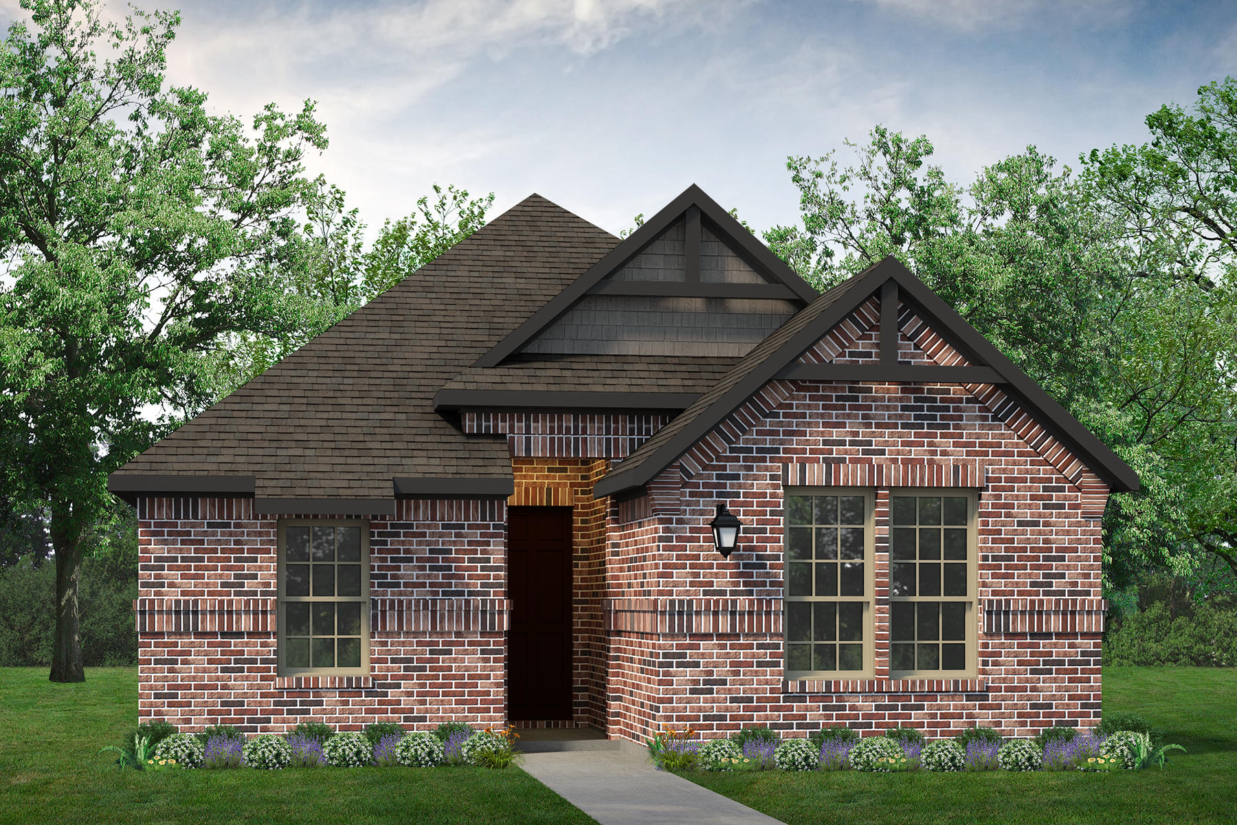 A rendering of a Belton brick home with a front porch.