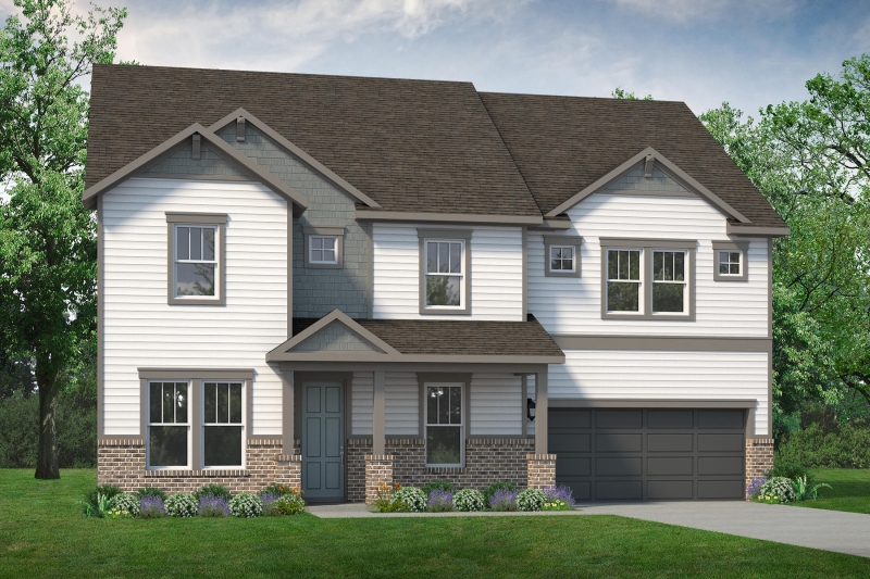A rendering of a two story home.