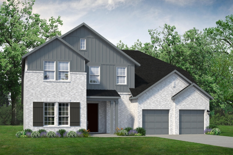 A rendering of a two story home.
