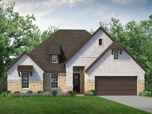 A rendering of the 2532 Burnley two-story home with a garage.