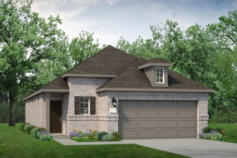 A promotion rendering of a two-story home with a garage.