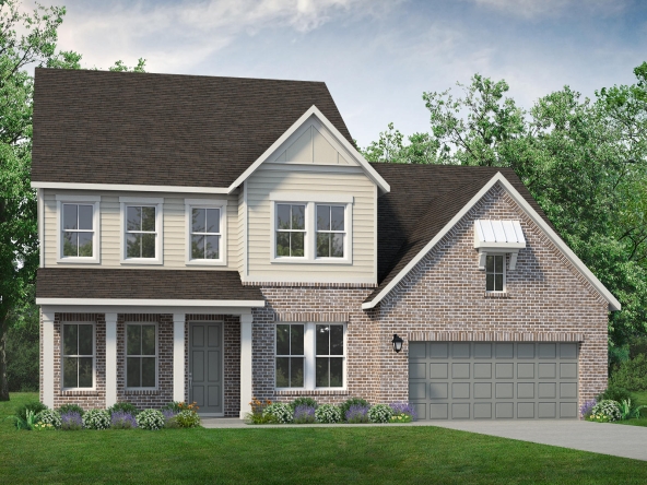 A rendering of a two-story home with a garage at 76 Pecan Ct.