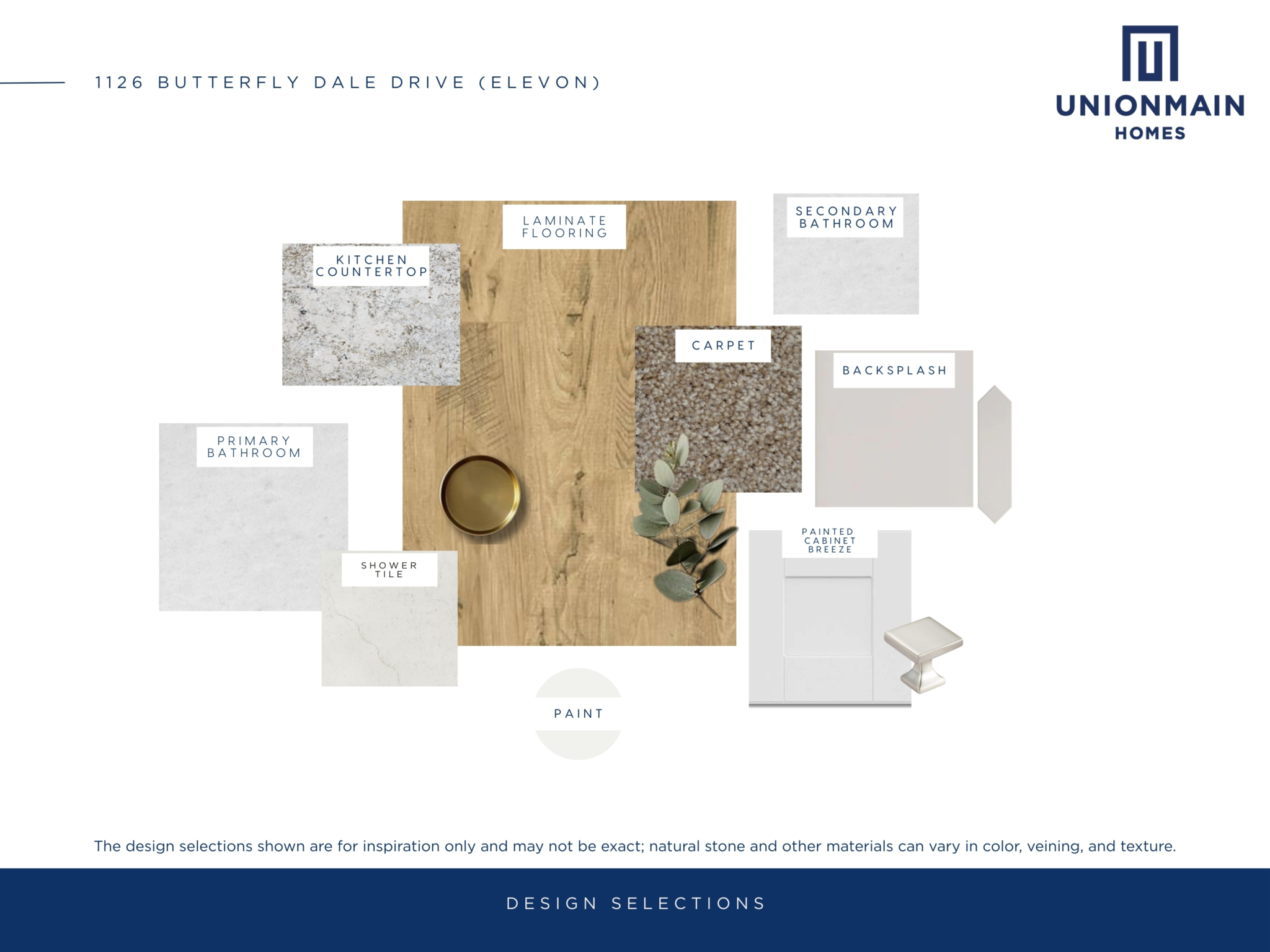 The design selections in 1126 Butterfly Dale Drive showing the flooring, cabinets and countertops.