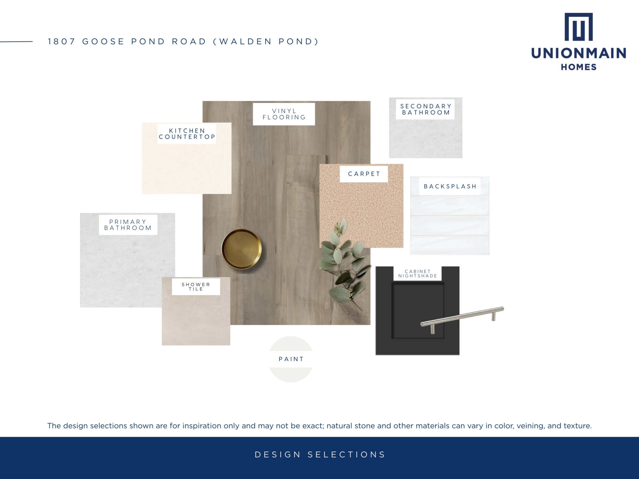 The design selections in 1807 Goose Pond featuring the flooring, cabinets and countertops.
