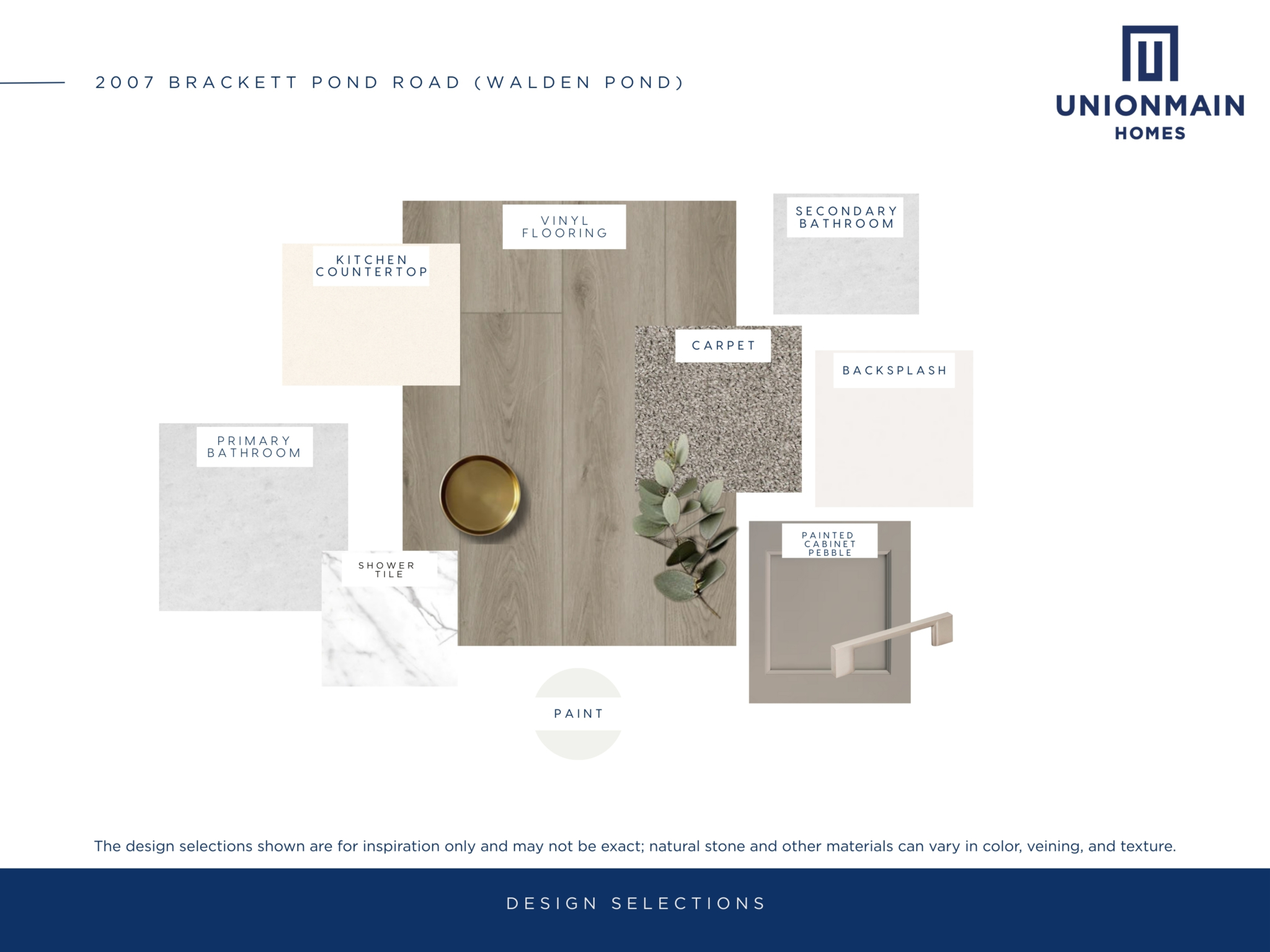 The design selections in 2007 Brackett Pond showing the cabinets, countertops, flooring and more.