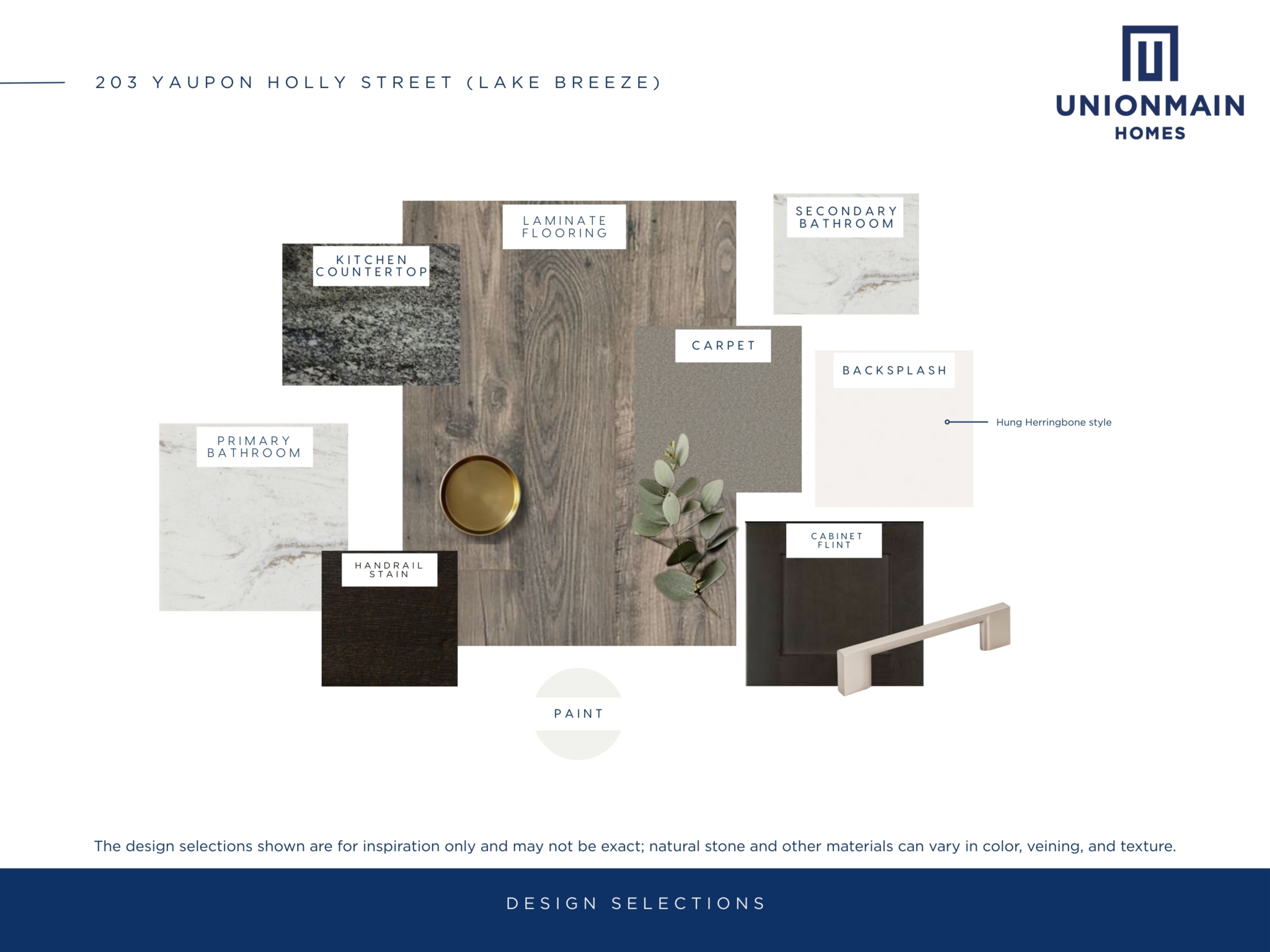 203 Yaupon Holly Street design selections including cabinets, countertops and flooring.