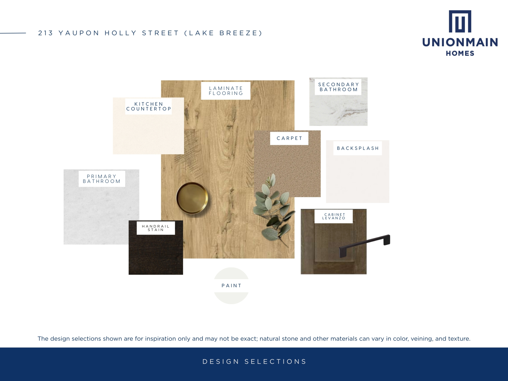 213 Yaupon Holly design selections including flooring, cabinets and countertops.