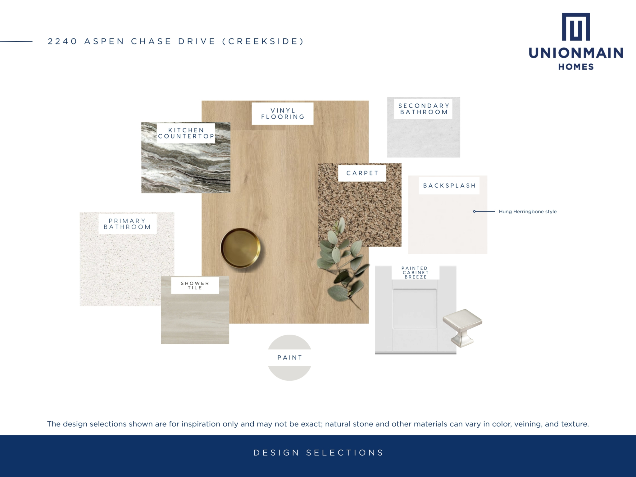 The design selections in 2240 Aspen Chase Drive showing the cabinets, flooring and countertops.