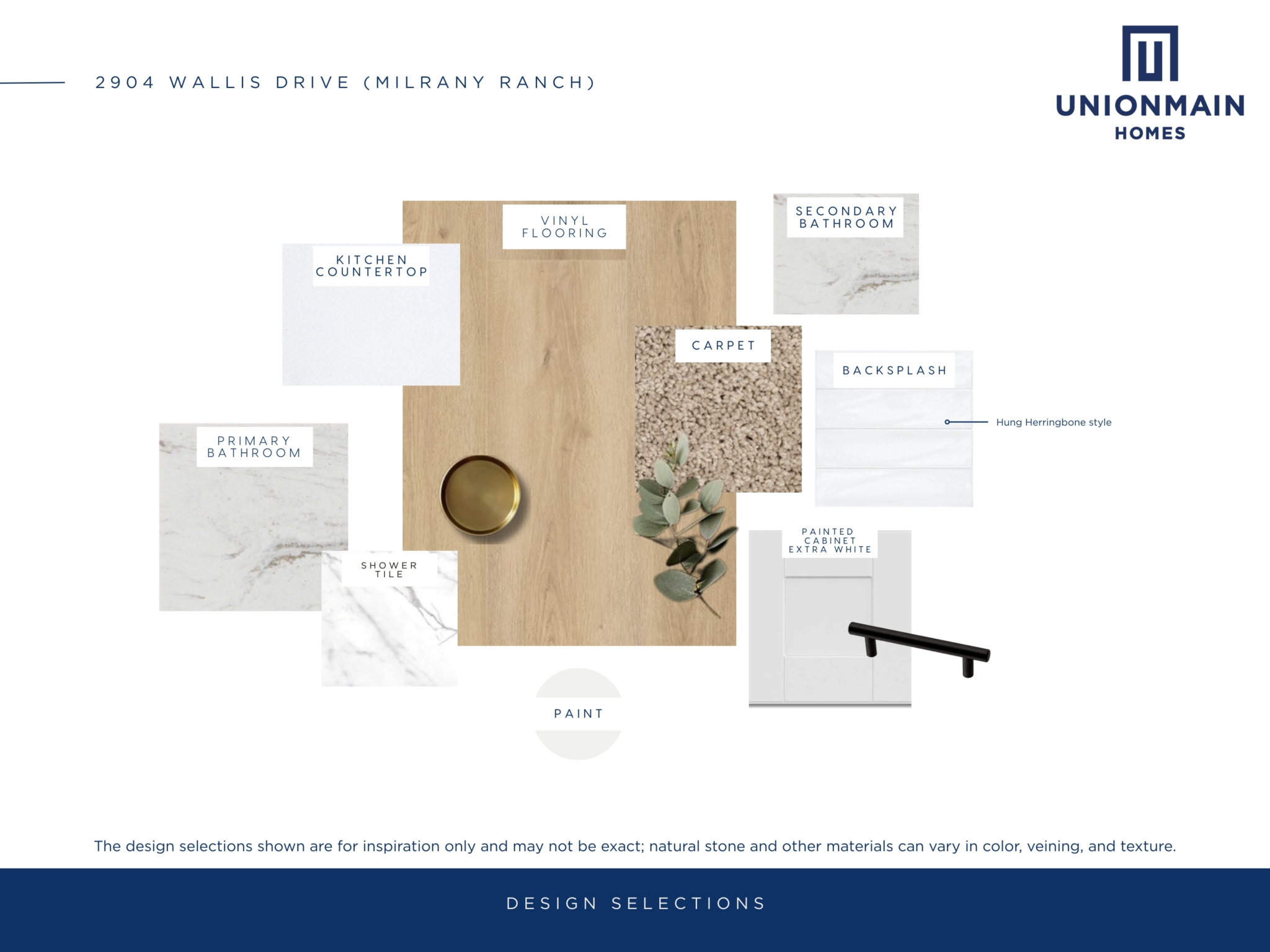 The design selections in 2904 Wallis Drive showing the flooring, cabinets, countertops and more.