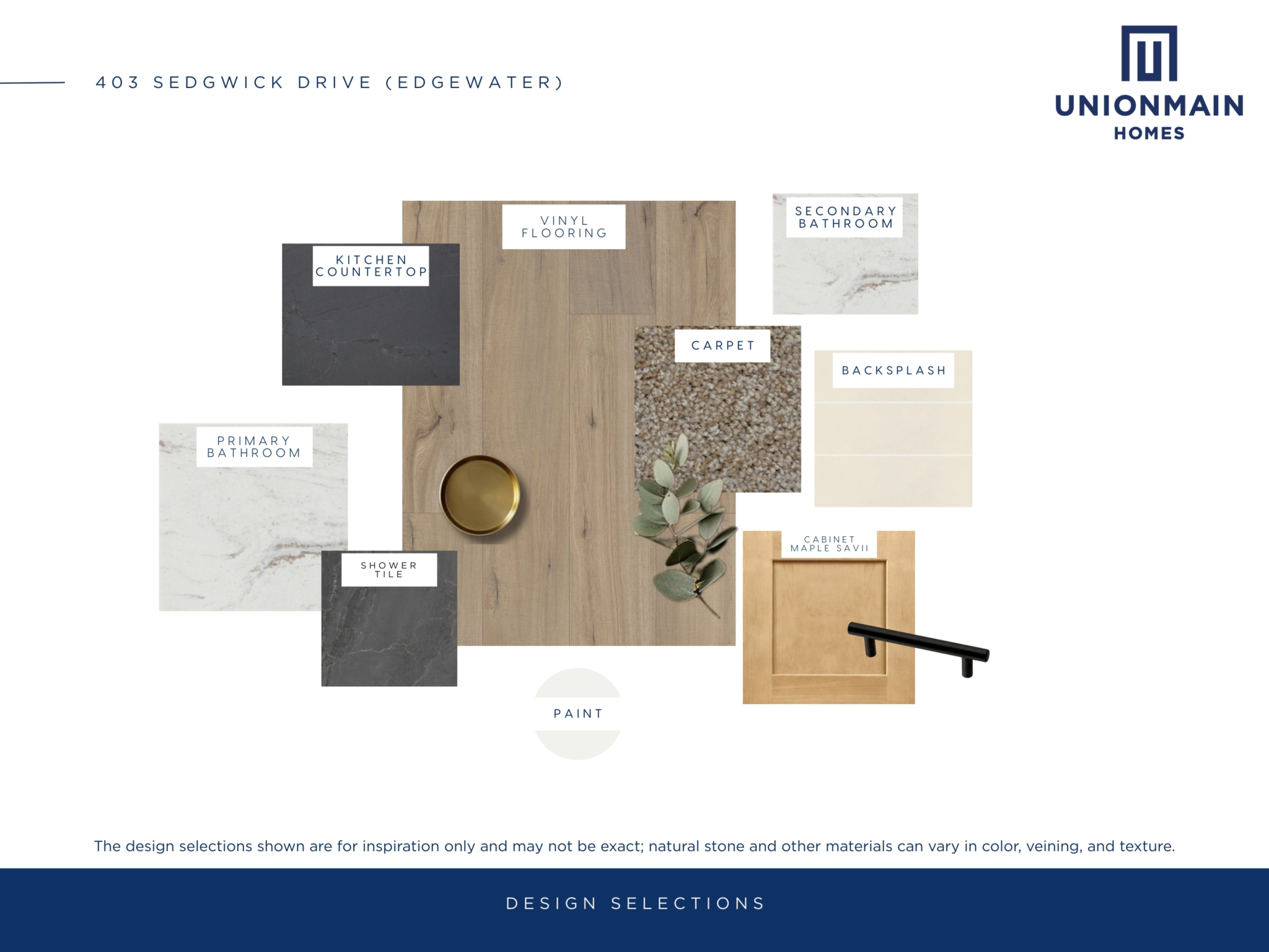 403 Sedgwick design selections including flooring, cabinet, and countertop colors.