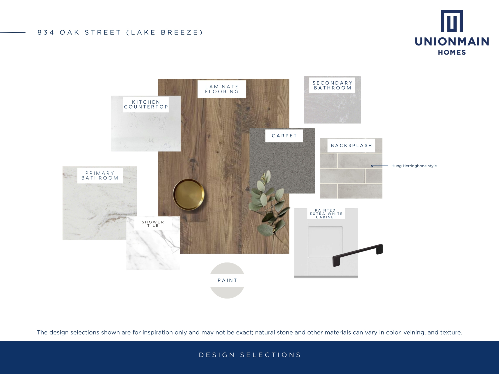 834 Oak Street design selections showing the flooring, countertops and cabinets.
